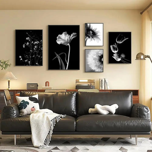 Modern Lifestyle Floral Wall Art Minimalist Black White Posters Fine Art Canvas Prints Pictures For Living Room Decor | Bowlift