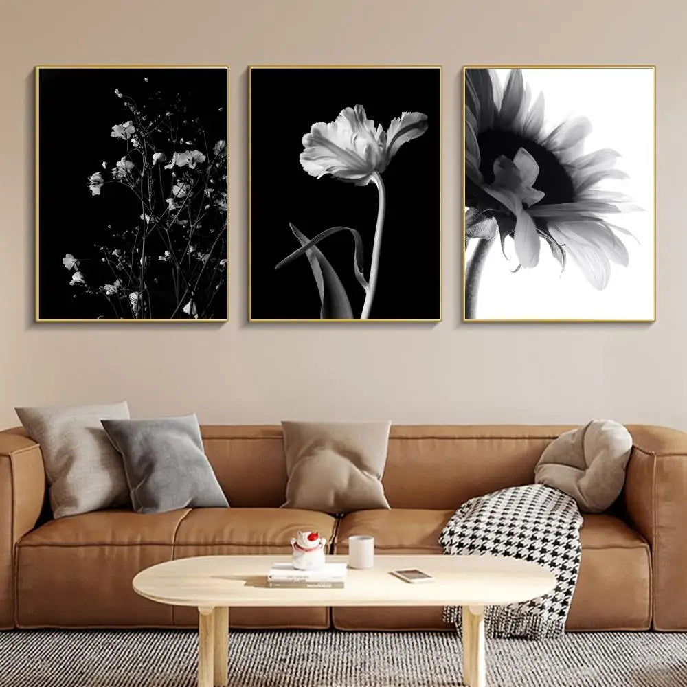Modern Lifestyle Floral Wall Art Minimalist Black White Posters Fine Art Canvas Prints Pictures For Living Room Decor | Bowlift