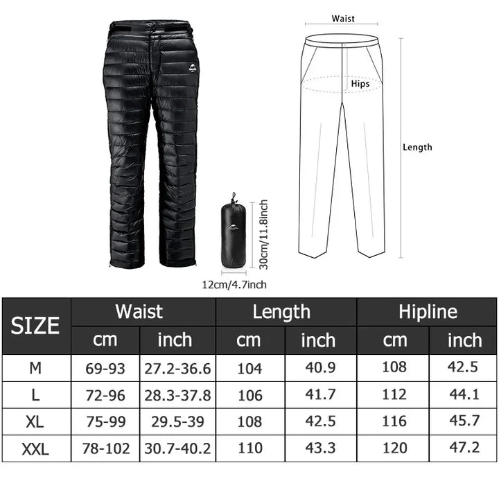 BowLift | Premium Outdoor Thermal Goose Down Trousers – Waterproof & Windproof Winter Pants for Hiking, Camping & Skiing