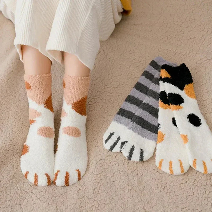BowLift | Ladies' Cotton Socks with Cat Paw Pattern – Super Soft, Ideal for Winter, Size EU 35-42