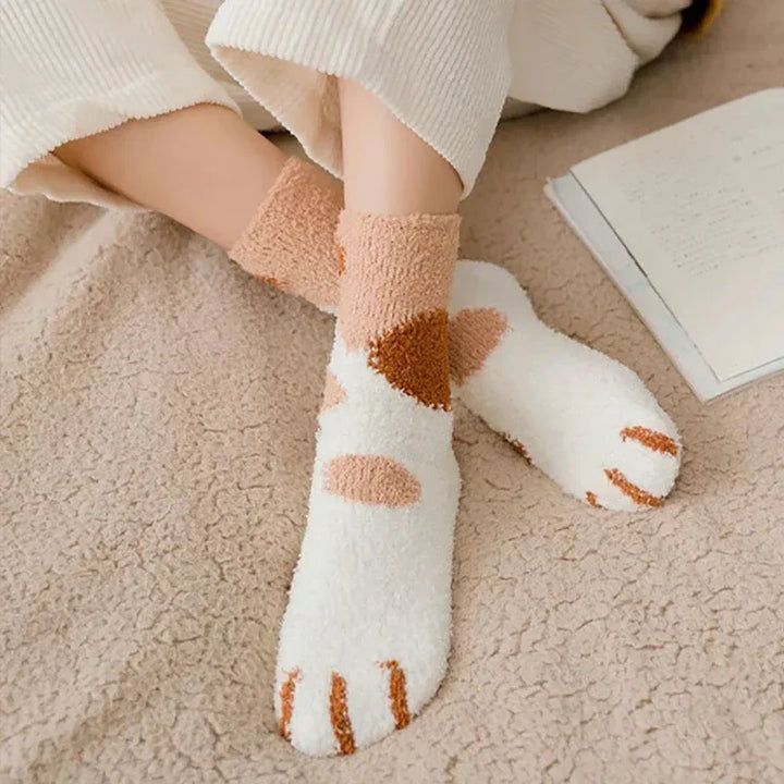BowLift | Ladies' Cotton Socks with Cat Paw Pattern – Super Soft, Ideal for Winter, Size EU 35-42