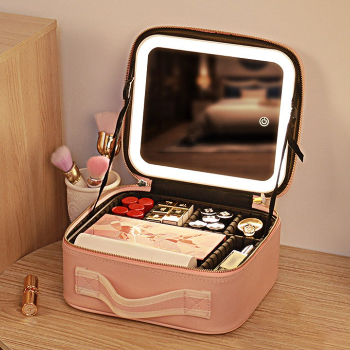 Travel Makeup Case with LED Light & Mirror Portable Bowlift