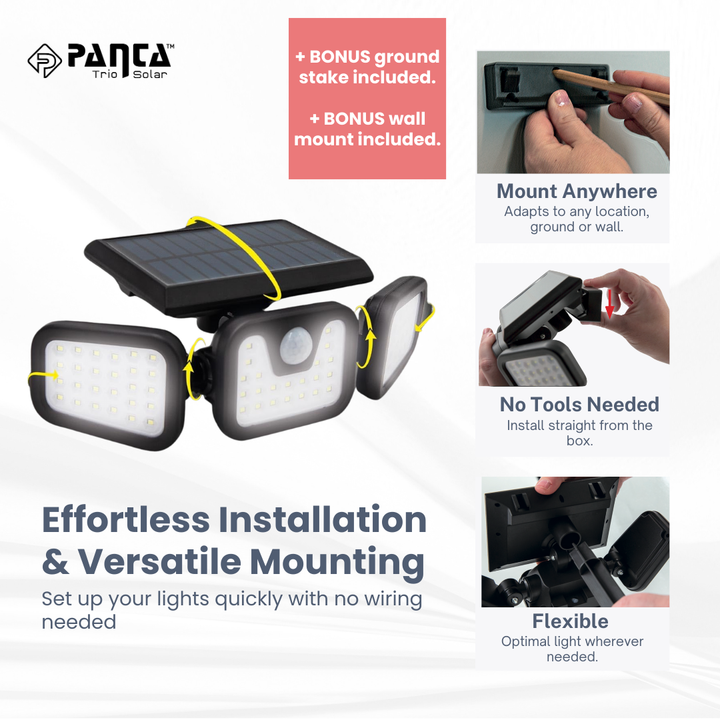BowLift | Solar-Powered Outdoor Lights – Panta Trio with Motion Sensor for Garden & Security Lighting