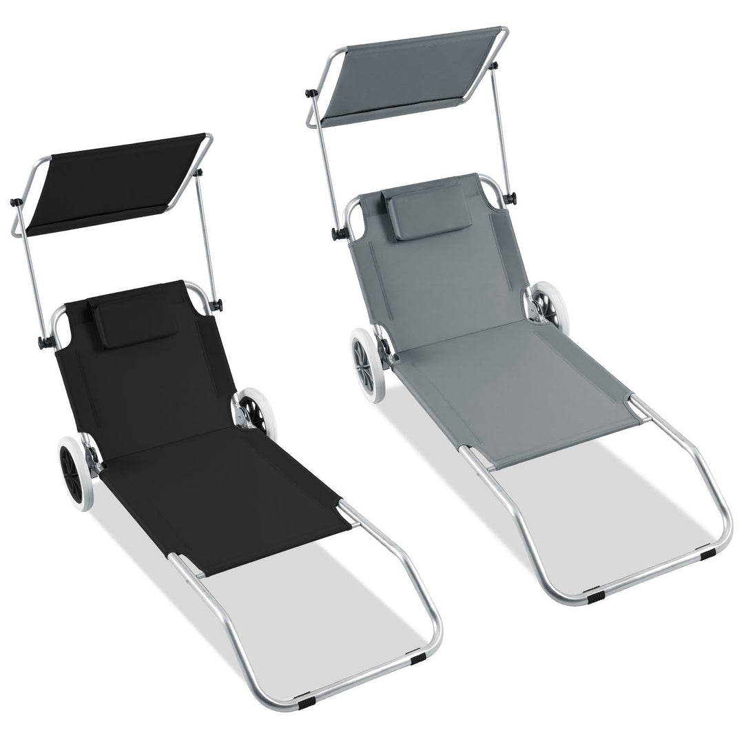 Sun lounger with wheels and sun canopy folding garden lounger | Bowlift