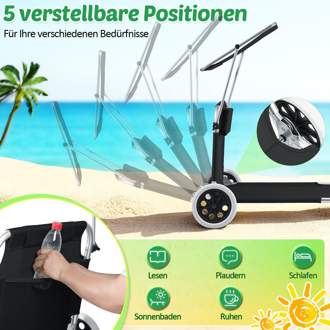 Sun lounger with wheels and sun canopy folding garden lounger | Bowlift
