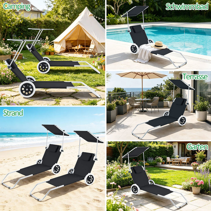 Sun lounger with wheels and sun canopy folding garden lounger | Bowlift
