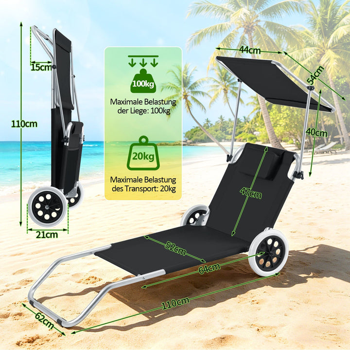 Sun lounger with wheels and sun canopy folding garden lounger | Bowlift