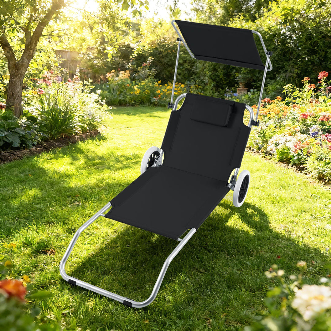 Sun lounger with wheels and sun canopy folding garden lounger | Bowlift