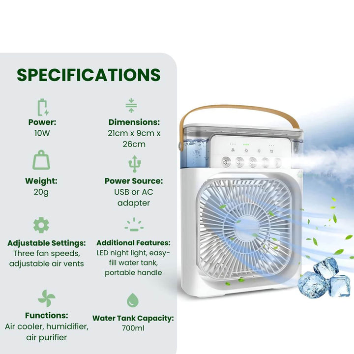 3-in-1 Air Cooler Humidifier | Portable, Adjustable Fan Speeds & Ideal for Bedrooms, Offices & Small Spaces | Bowlift