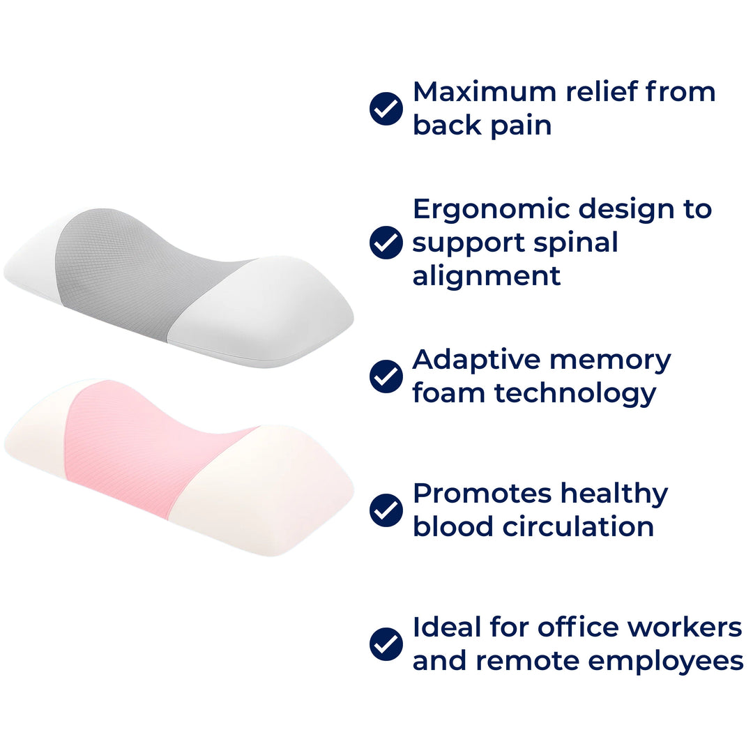 SpineEase | Lumbar Support Memory Foam Pillow – Back Pain Relief – Breathable Cover – Ergonomic Sleep Aid Bowlift