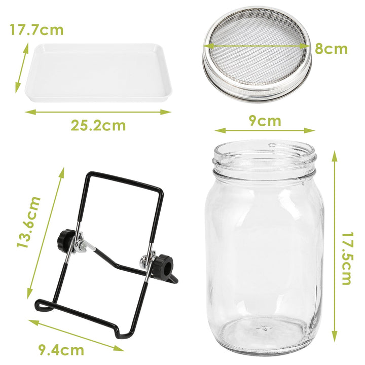 Sprouting glass germination glass 2pcs with lid & sieve 950ML | Bowlift