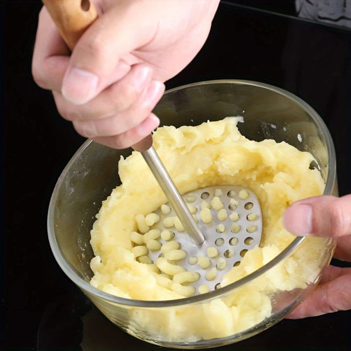 PureGrip Potato Masher Stainless Steel 304 With Wooden Handle | Bowlift