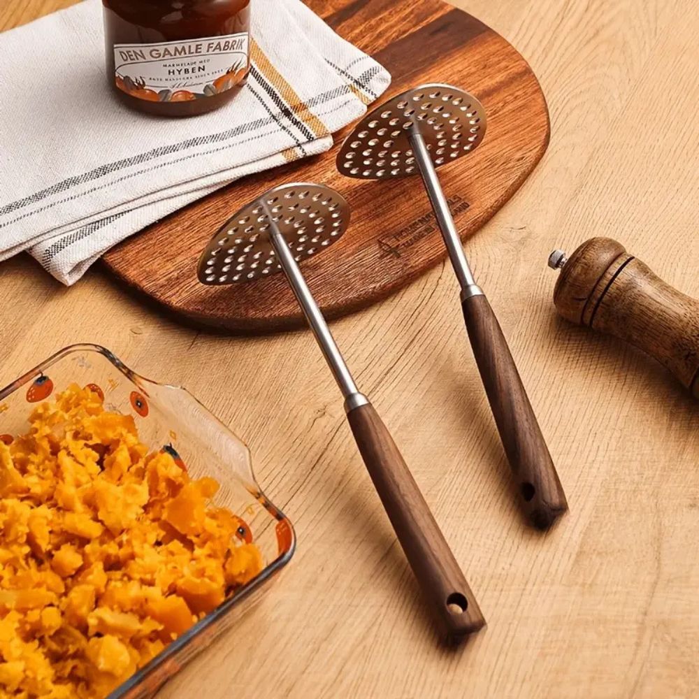 PureGrip Potato Masher Stainless Steel 304 With Wooden Handle | Bowlift