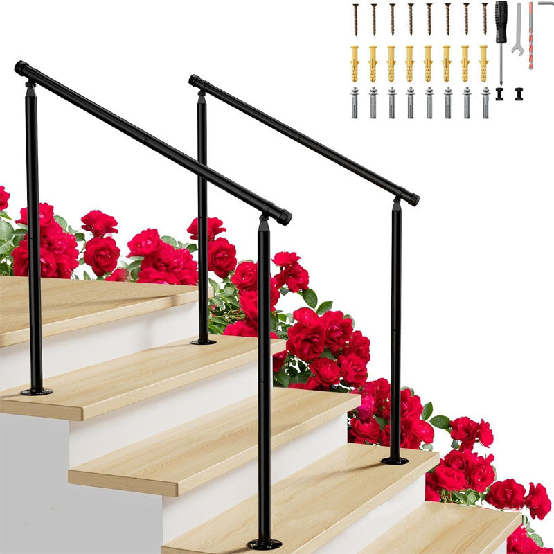 BowLift | Outside Step Metal Handrail Black Railing Kit 2-5 Steps Anti-Slip Stair Handrail
