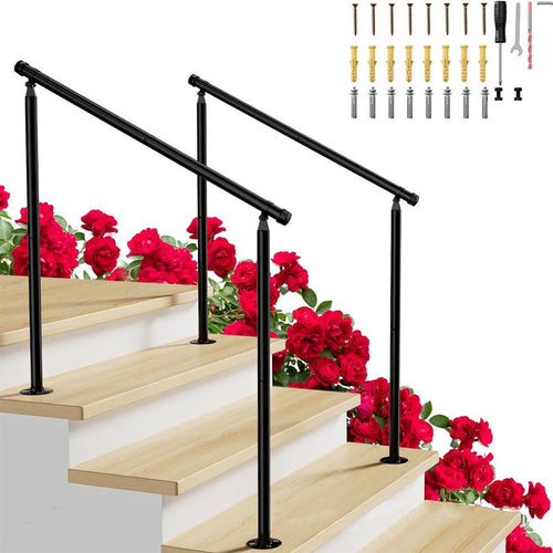 BowLift | Outside Step Metal Handrail Black Railing Kit 2-5 Steps Anti-Slip Stair Handrail