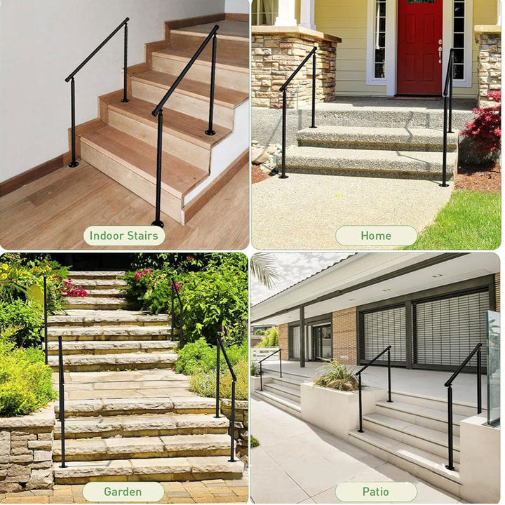 BowLift | Outside Step Metal Handrail Black Railing Kit 2-5 Steps Anti-Slip Stair Handrail