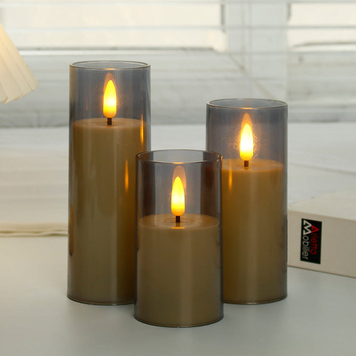 BowLift | LED Candle Holders with Remote Control, Warm Flickering Flameless Light – Set of 3 Pieces, Adjustable Brightness and Timer