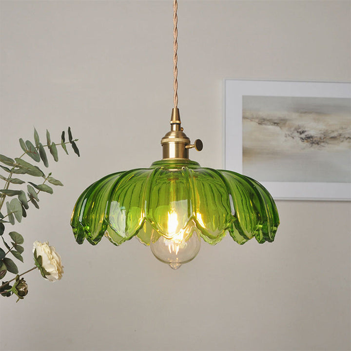 BowLift | Glass Hanging Lamp with Flowers for Dining Room and Bar, Adjustable Height, Warm LED Light, Modern Accent