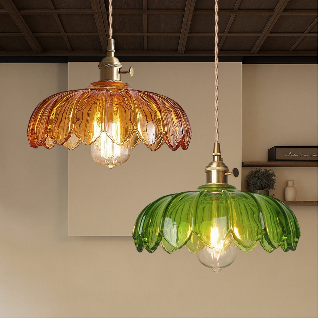 BowLift | Glass Hanging Lamp with Flowers for Dining Room and Bar, Adjustable Height, Warm LED Light, Modern Accent