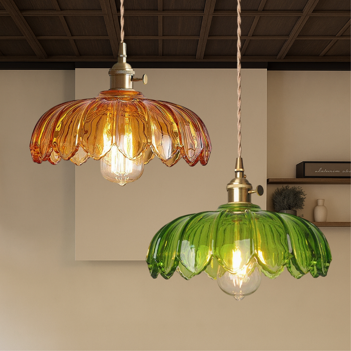 BowLift | Glass Hanging Lamp with Flowers for Dining Room and Bar, Adjustable Height, Warm LED Light, Modern Accent