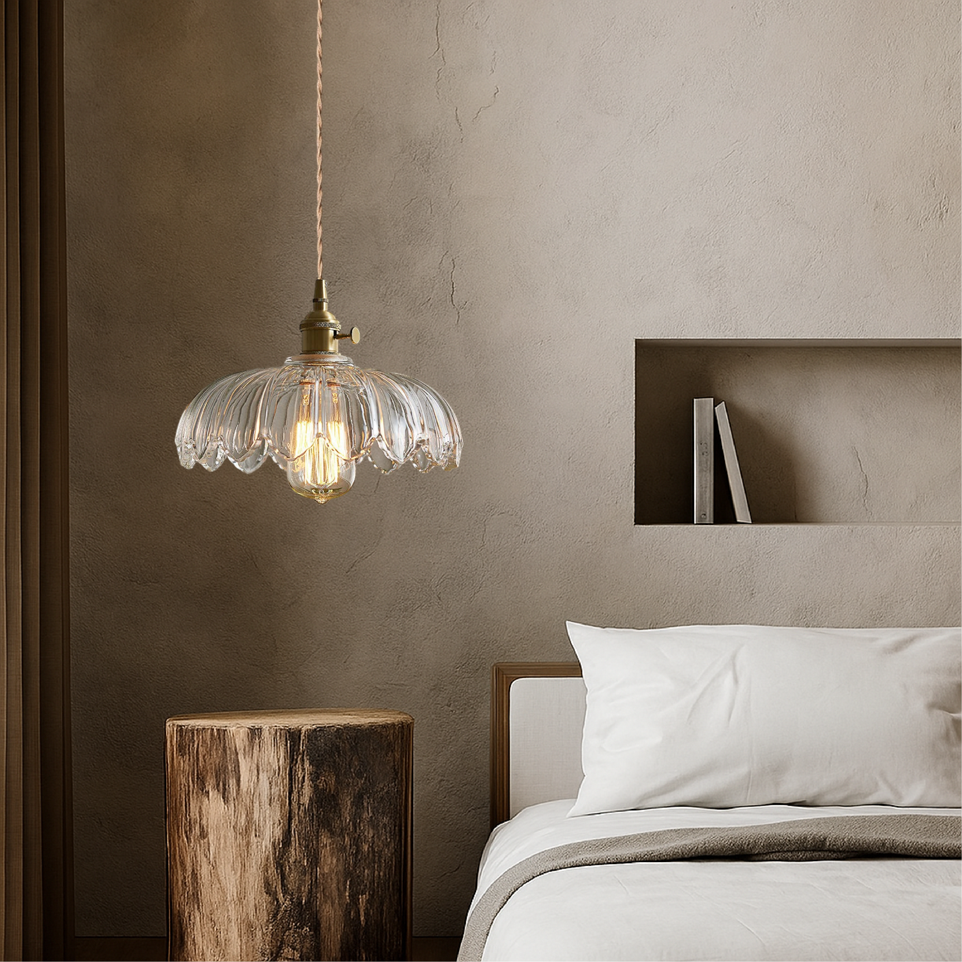 BowLift | Glass Hanging Lamp with Flowers for Dining Room and Bar, Adjustable Height, Warm LED Light, Modern Accent