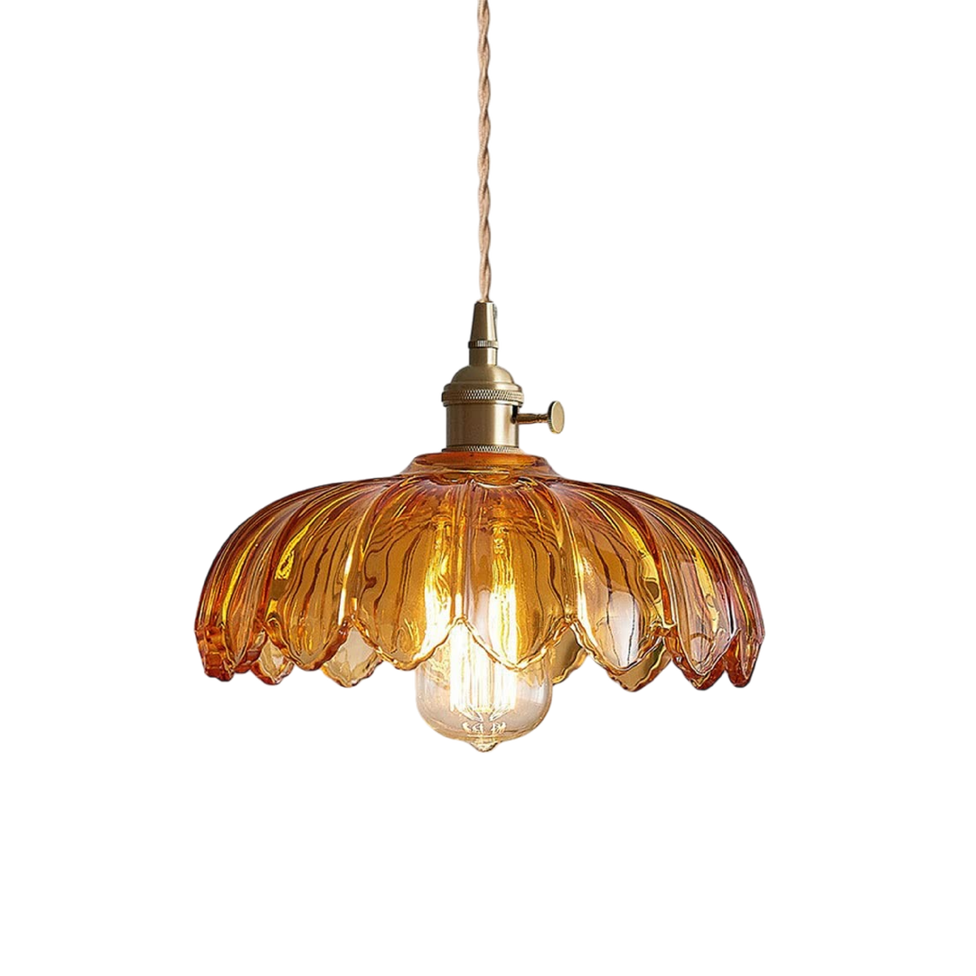 BowLift | Glass Hanging Lamp with Flowers for Dining Room and Bar, Adjustable Height, Warm LED Light, Modern Accent