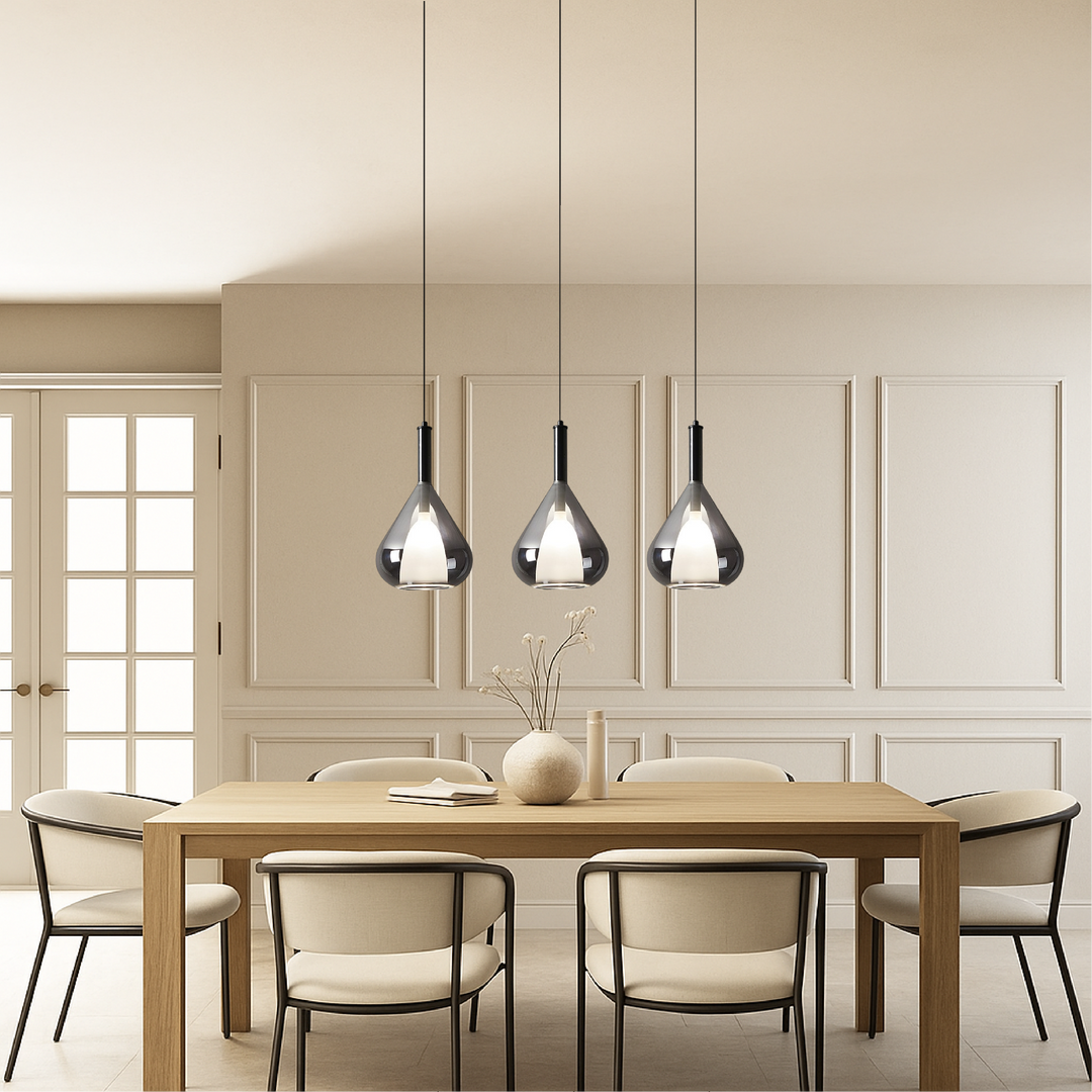 BowLift | Glass Pendant Lamp with Height Adjustment – Minimalist Lamp for Living Room and Above Table, Warm LED Light