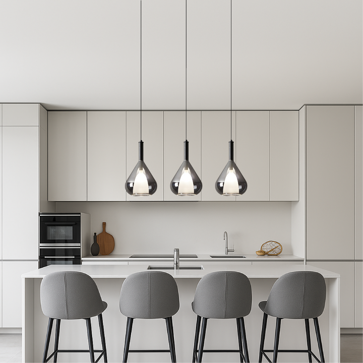 BowLift | Glass Pendant Lamp with Height Adjustment – Minimalist Lamp for Living Room and Above Table, Warm LED Light