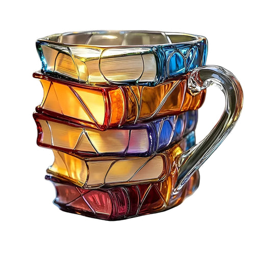 Glass Coffee Cup 350 ml – Handcrafted with 3D Book Pattern | High-Quality Glass for Coffee, Tea, and Stylish TaBowlifte Decor | Bowlift