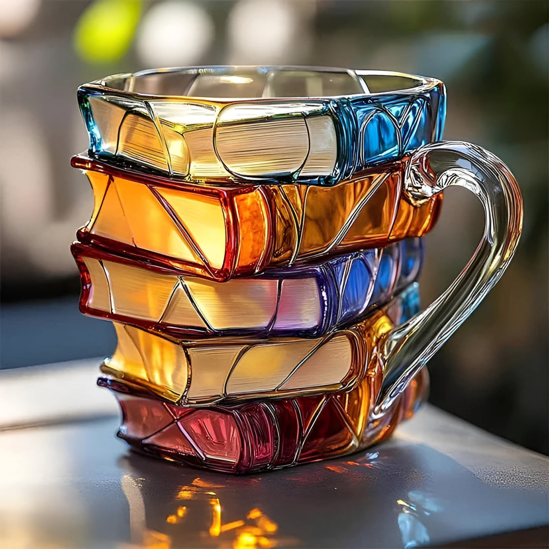 Glass Coffee Cup 350 ml – Handcrafted with 3D Book Pattern | High-Quality Glass for Coffee, Tea, and Stylish TaBowlifte Decor | Bowlift