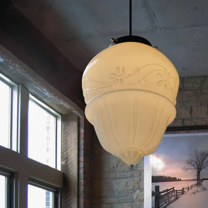 Vintage Geometric Hanging Lamp made of Matte Glass – Retro Pendant Light for Dining Room | Bowlift