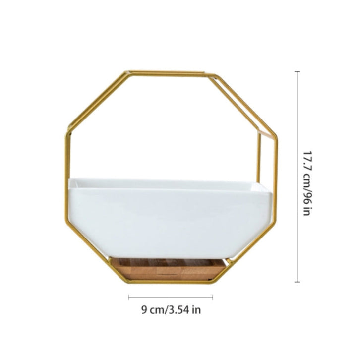 BowLift | Simple octagonal geometric wall hanging table succulent plate bamboo support iron frame flower pot (black)