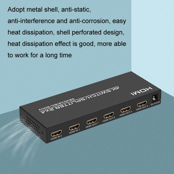 BowLift | FJGEAR FJ-4K204 2 In 4 Out HD 4K Audio HDMI Switch Distributor, Plug type: EU plug