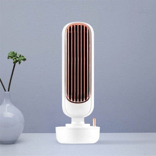 Retro Humidification Tower Fan USB Leafless Fan Water Cooling Spray Humidification Desktop Fan Cooler(White) | Bowlift
