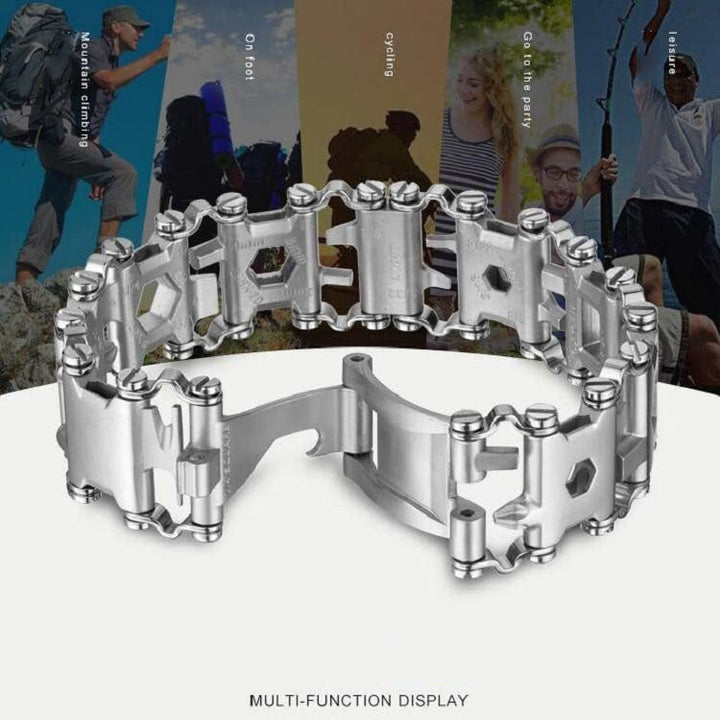 BowLift | Multifunctional Stainless Steel Outdoor Survival Tool Bracelet for Men (316L Width Silver)