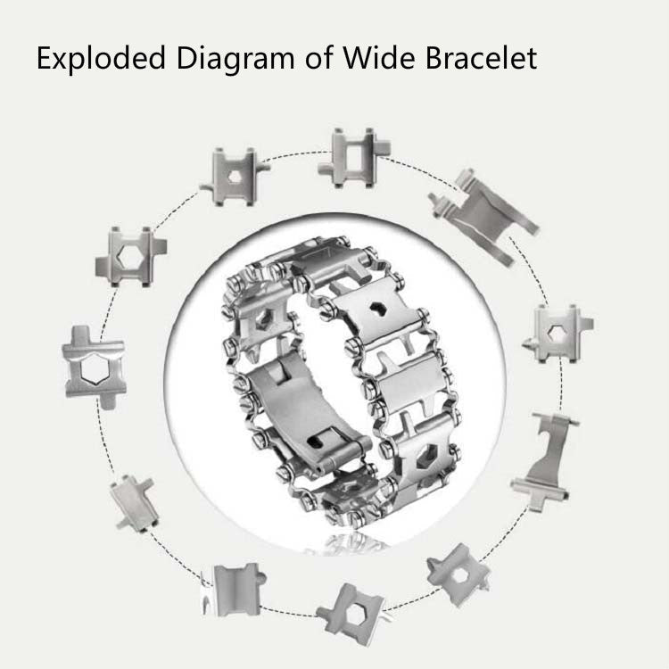 BowLift | Multifunctional Stainless Steel Outdoor Survival Tool Bracelet for Men (316L Width Silver)