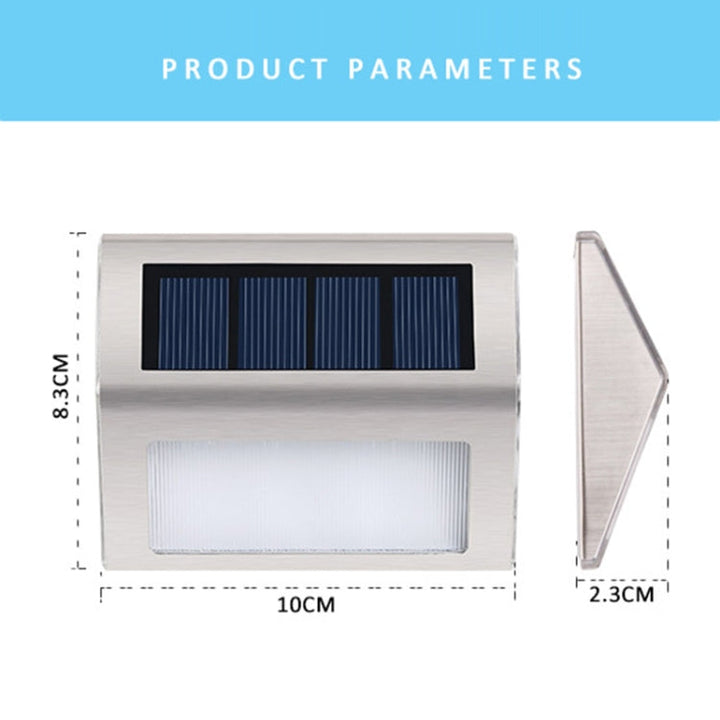 BowLift | 2PCS Solar Stainless Steel 3 LED Stair Wall Lamp Outdoor Garden Fence Light (White Light)