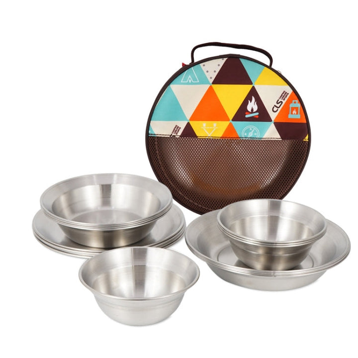BowLift | 16 PCS / Set CLS Outdoor Stainless Steel Tableware Portable Camping Dinner Bowl Plate Set