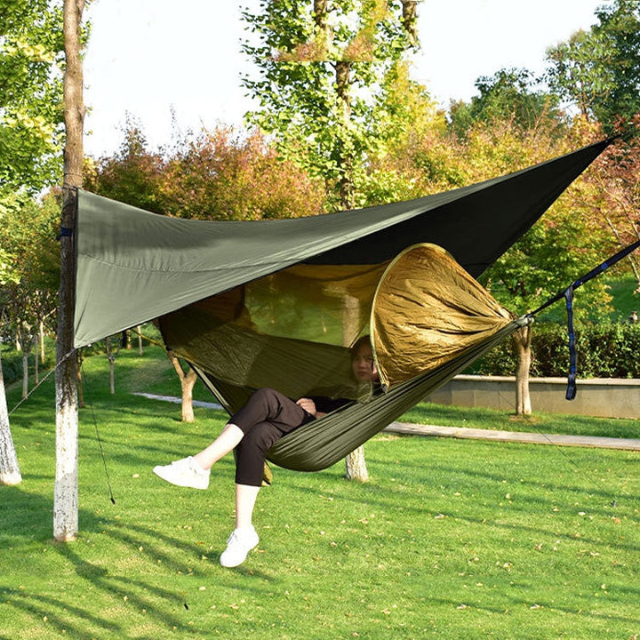 BowLift | Strut-Mosquito-Net-Hammock Diamond-Sunshade-Set Outdoor Camping Automatic Quick-Open Anti-Mosquito-Hammock-Shelter-Set (Army Green)