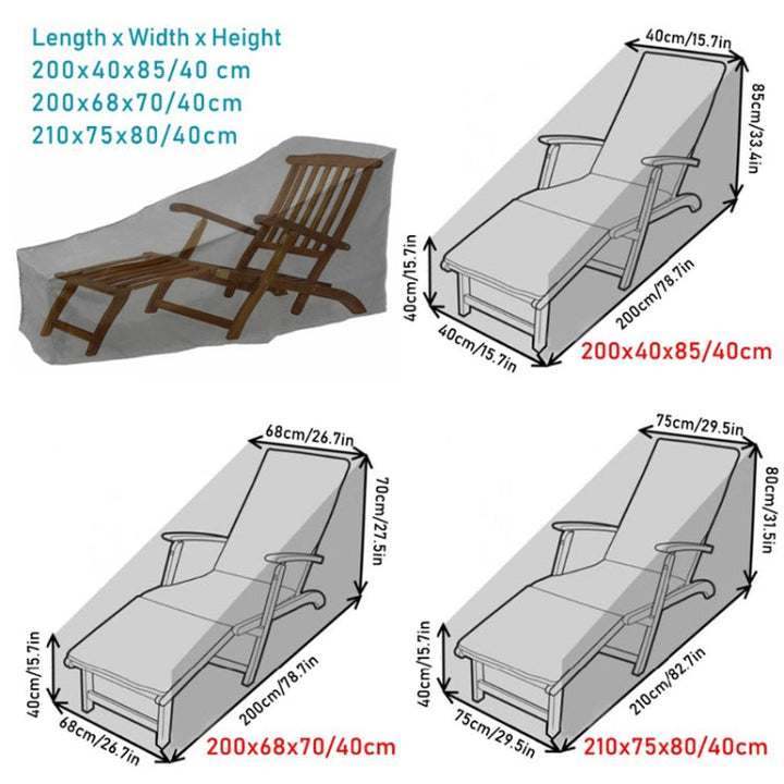 BowLift | Outdoor Beach Chair Dustproof and Waterproof Cover Rocking Chair Furniture Protective Cover, Size: 210x75x80cm (Black+Silver)