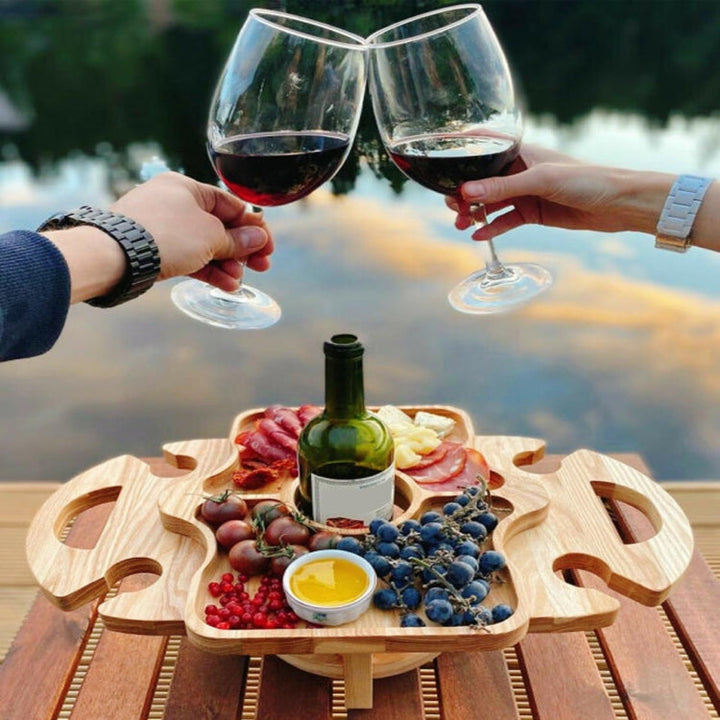 BowLift | Outdoor Picnic Table Wood Folding Wine Cooler (Wood Color)