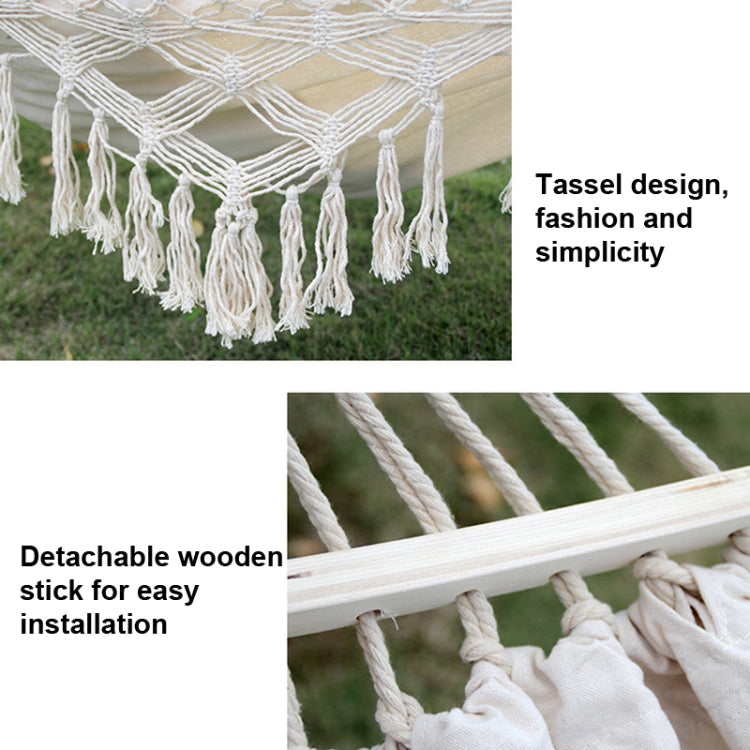 BowLift | 200x150cm Double Outdoor Camping Tassel Canvas Hammock with Rod (Pink Stripes)