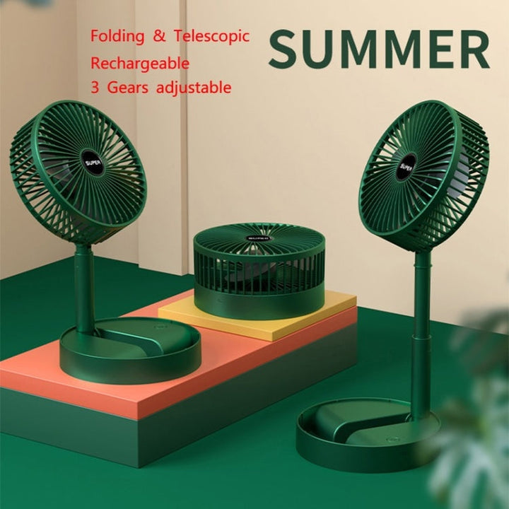 Portable Folding Fan  Retractable Floor Standing Fan,Style: Rechargeable (Green) | Bowlift