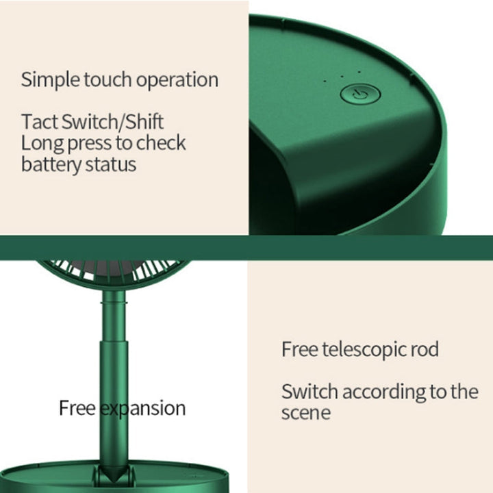 Portable Folding Fan  Retractable Floor Standing Fan,Style: Rechargeable (Green) | Bowlift