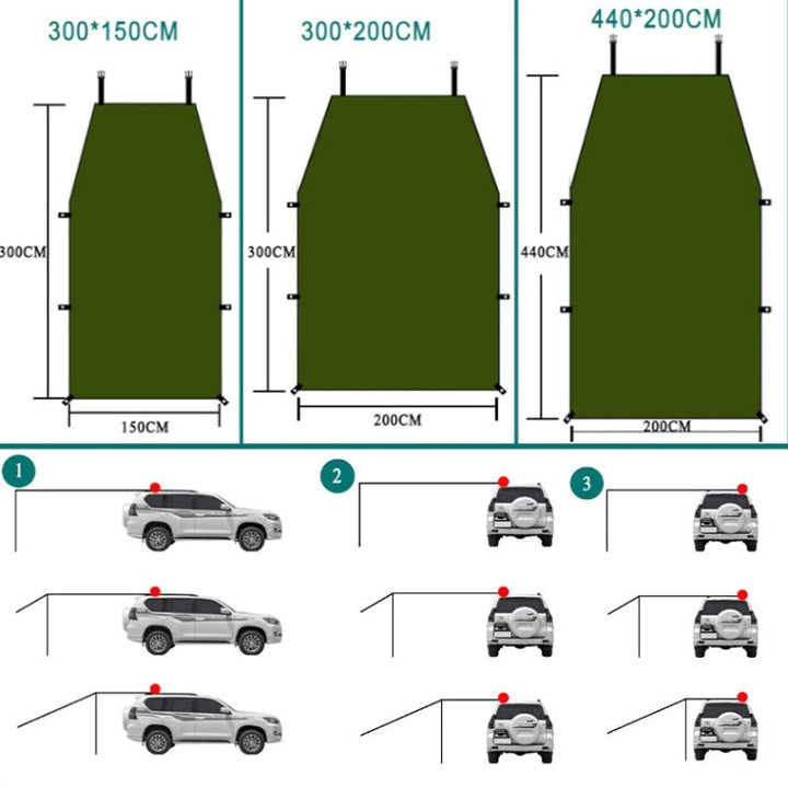 BowLift | Outdoor Picnic Camping Tent Next to the Car Rainproof Canopy 300x200cm (Dark Grey)