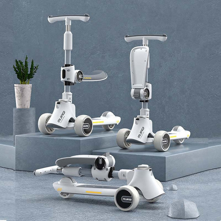 BowLift | MIJIAQI 01 3 In 1 Multifunctional Foldable Kids Scooter with Music and Lights, Specification: White Seat