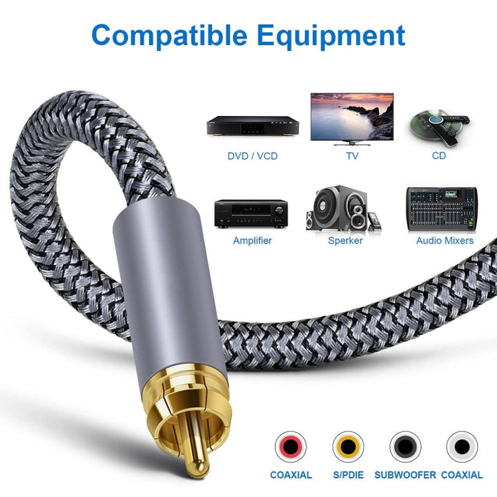BowLift | 10m Pure Copper RCA Coaxial HIFI Digital Audio Cable SPDIF Subwoofer Speaker Cable (Silver Gray)