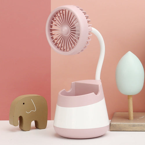 276A USB Charging Desktop Pen Holder Fan with Phone Holder Function Dormitory Portable Fan(Pink) | Bowlift