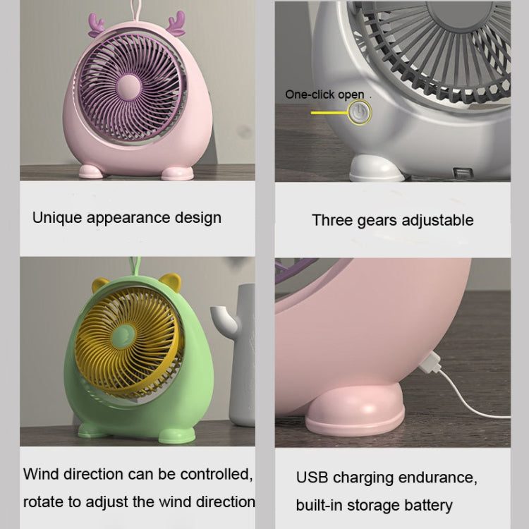 Dormitory Portable Animal Ear Desktop Electric Fan, Style: Charging Version Pink | Bowlift