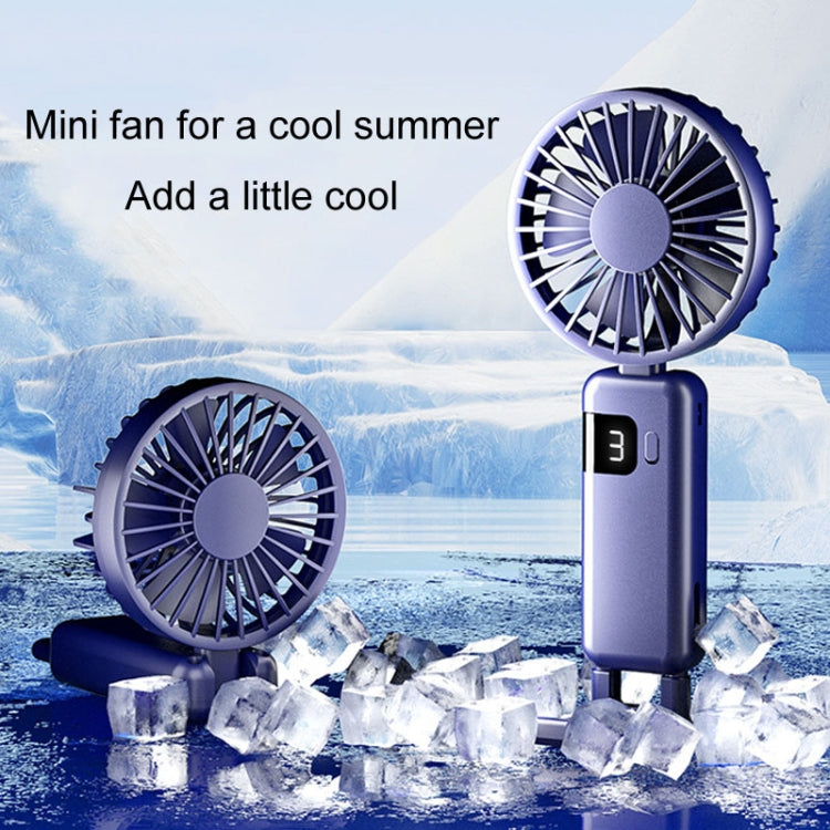 Portable Digital Display Hanging Neck Mute Small Fan USB Charging Handheld Foldable Fan(Blue) | Bowlift